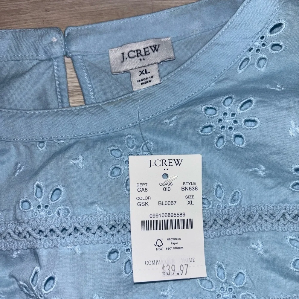 J. Crew Sky Blue Eyelet Ruffle Blouse